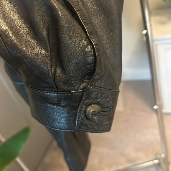 Like new Ferragamo black leather bomber.  Perfect condition.  Barely used. - Picture 3 of 6
